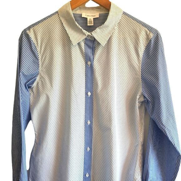 Calvin Klein Blue and White Button Front Top - Picture 1 of 6